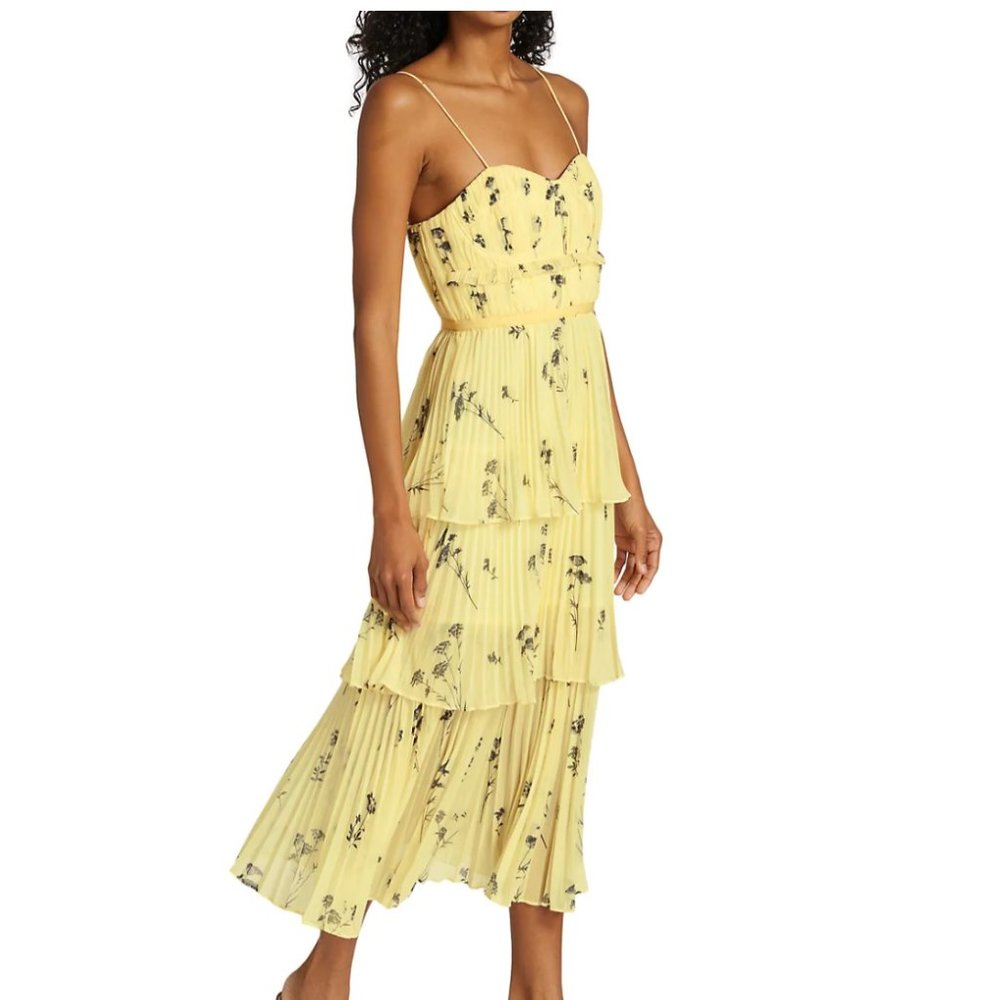 Self-Portrait Floral Tiered Midi-Dress - Size 0/XS